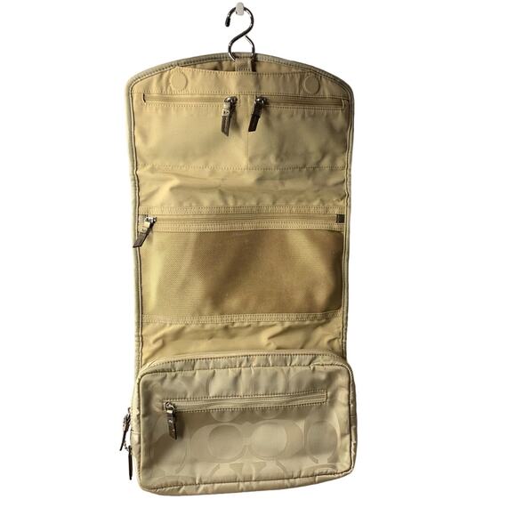 COACH Tan Signature Nylon Make Up Cosmetic Case Traveler Case - Picture 5 of 11